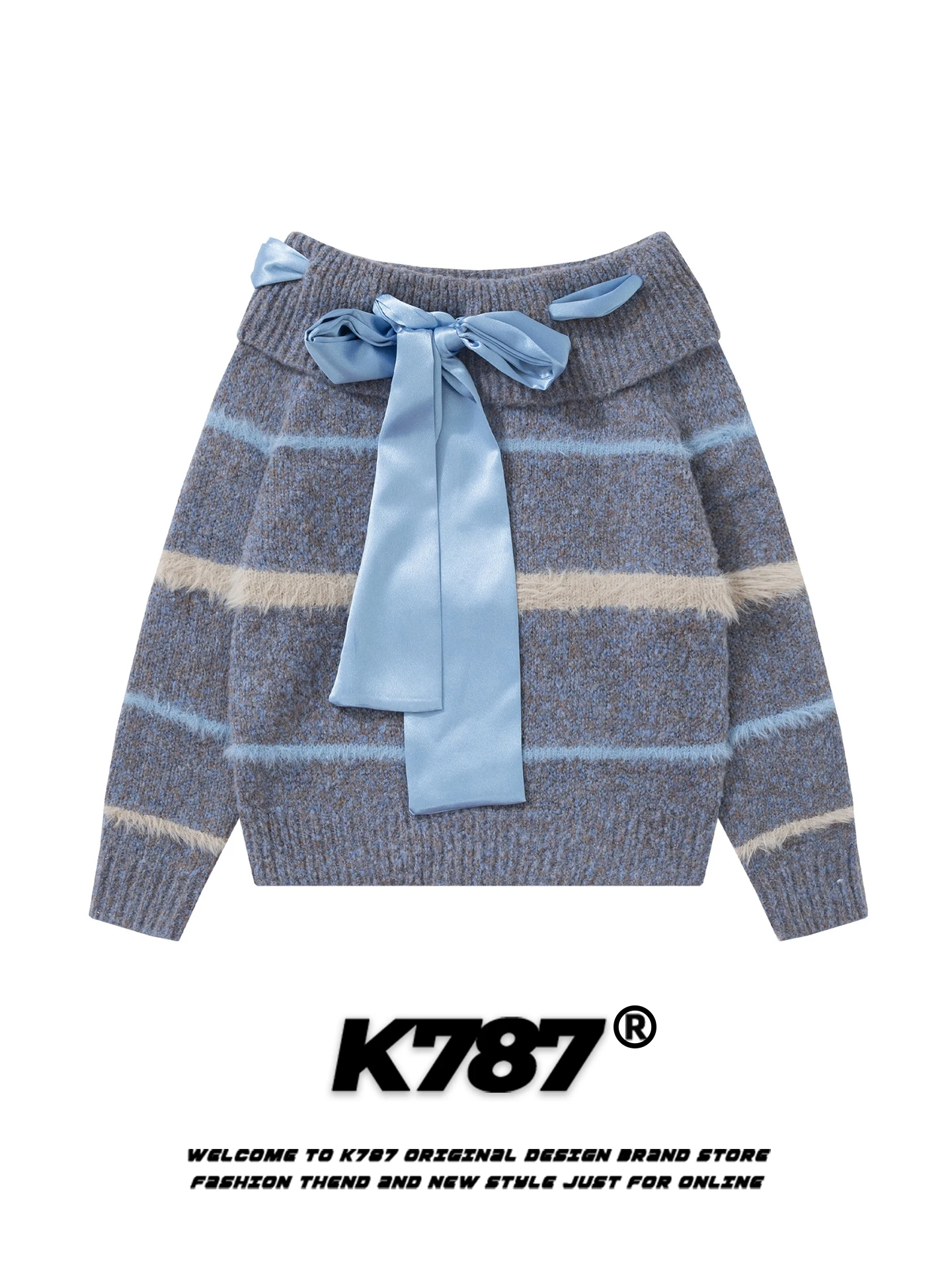 

K787 American Sle Spicy Girl Knot Tie One oulder Sweater Women Soft Sweet Gentle Winter Knitted irt Casual Wear