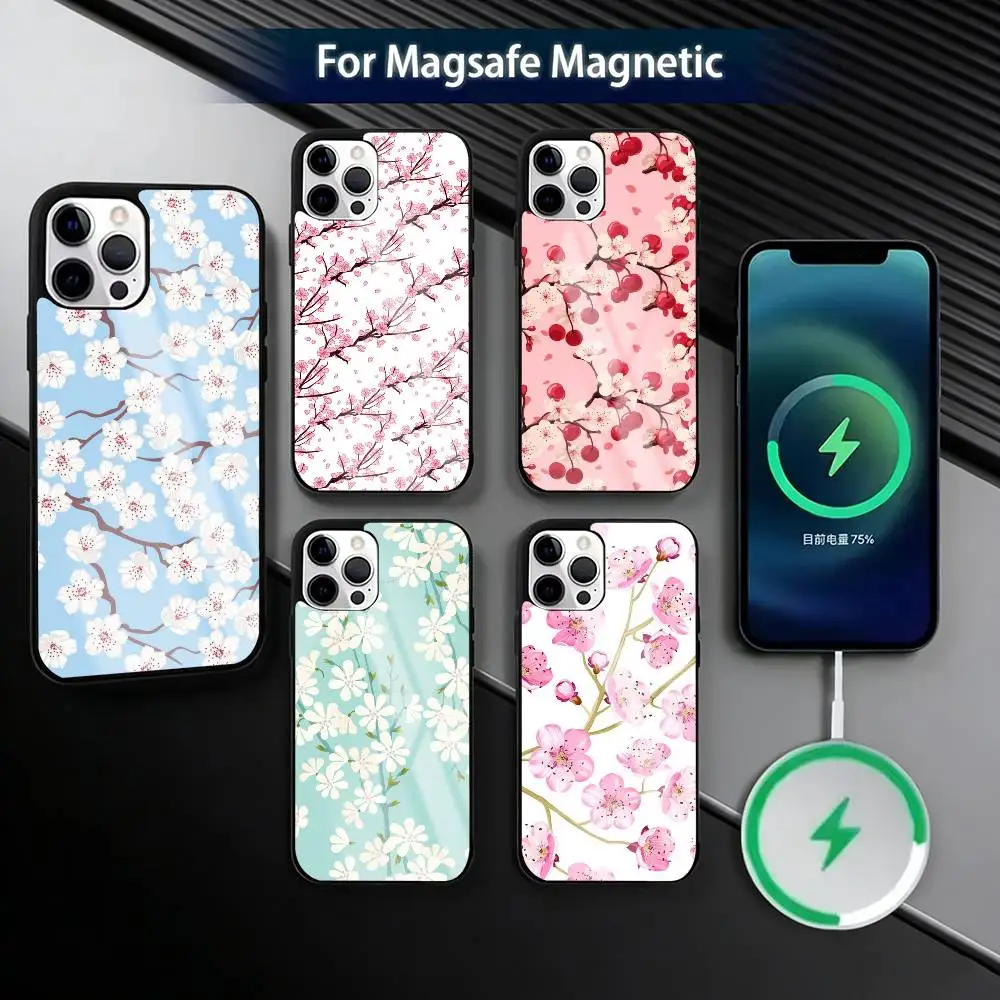 

P-Plum B-Blossom Phone Case For iPhone17,16,15,14,13,12,11 Plus,Pro Magnetic For Magsafe Wireless Charging
