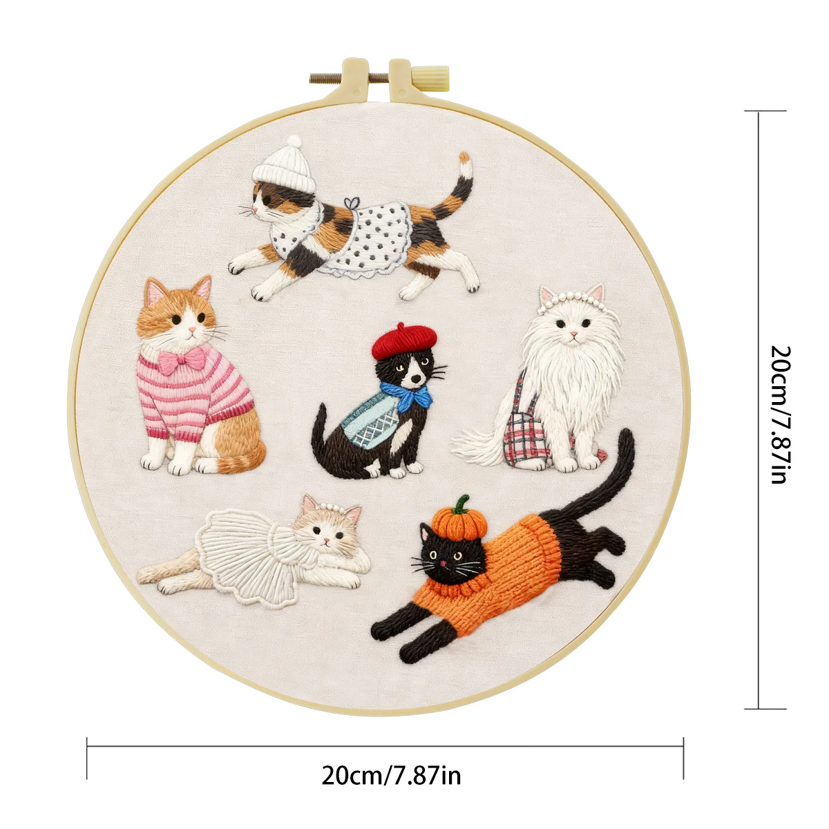 1 Stück 20X20CM/15X15CM 7,87/6,3 Zoll Katzen-Stickerei-Starter-Kit DIY-Kit DIY-Stickerei-Set für Anfänger Nadelkunst – Detail 5