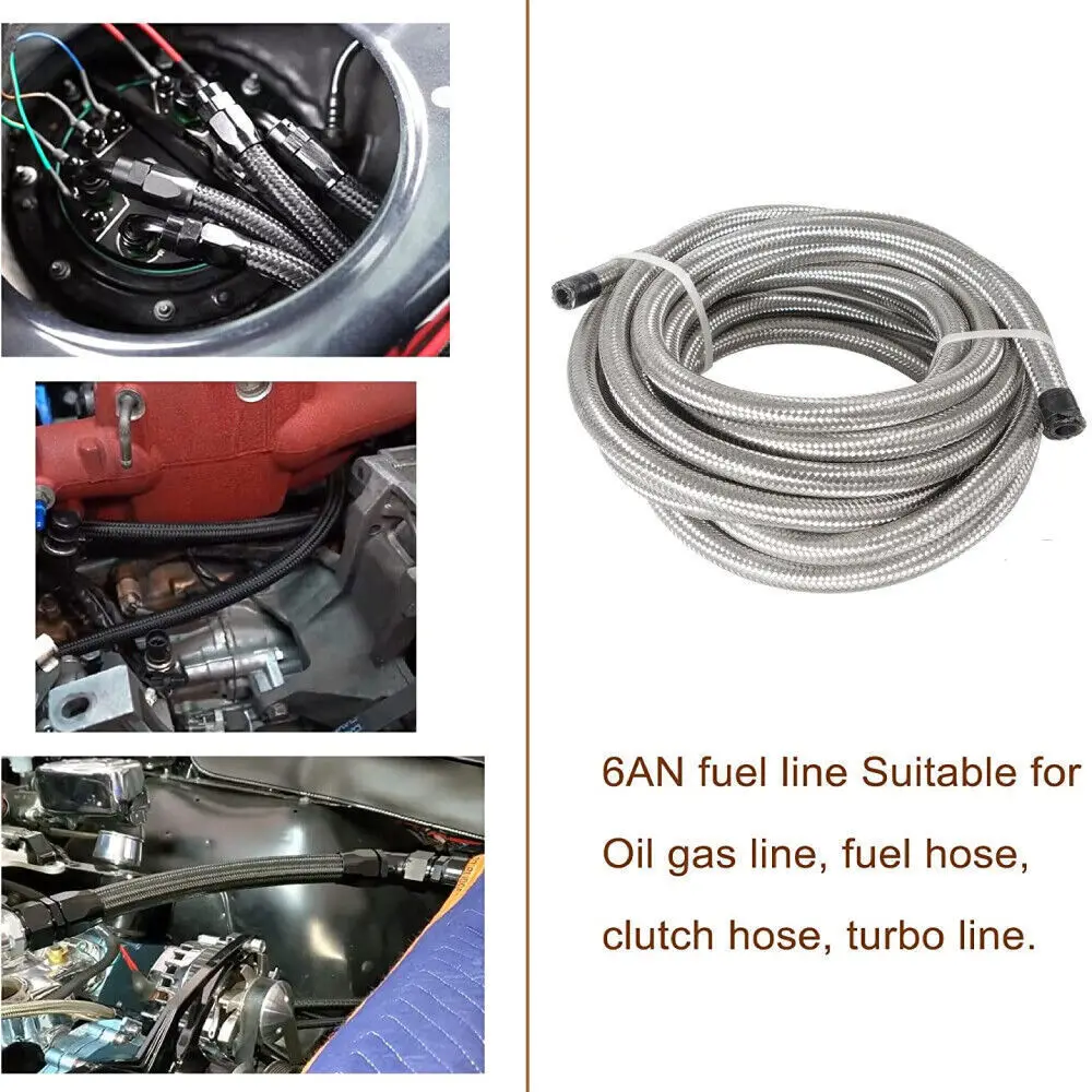 AN6 تركيب 20FT نايلون والفولاذ المقاوم للصدأ مضفر خرطوم وقود الزيت خط طقم فضي مع 10 قطعة تركيبات أحمر-أزرق لحقن الوقود