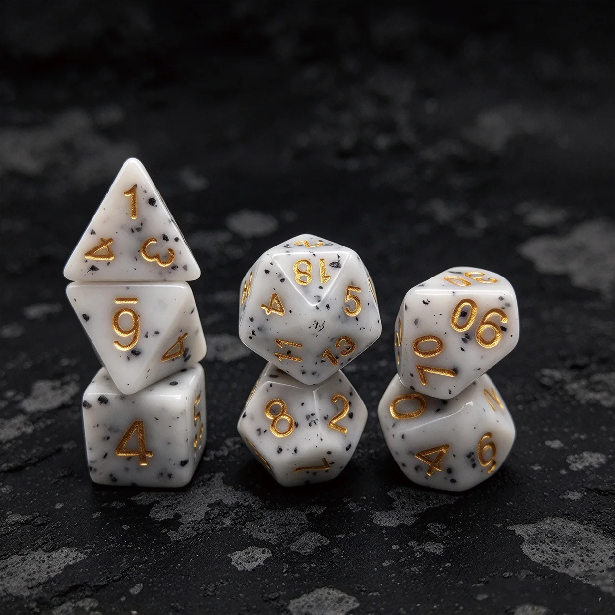 7Pcs White Black Speckled Polyhedral Dice, Christmas Halloween Gift for Table Game Players