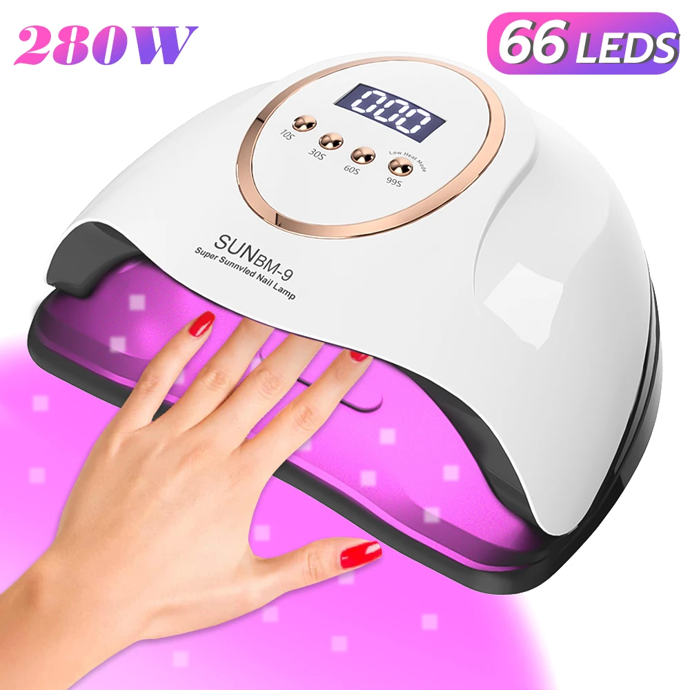 280W UV LED Lamp for Nails 66 LEDs Nail Dryer with 4 Timer Settings UV Light Cabin for Nails Gel Manicure Lamp Salon Use