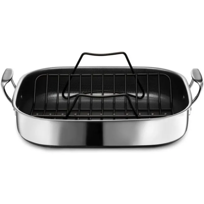 Hybrid Nonstick Roasting Pan with Rack, Dishwasher-Friendly and Oven-Safe Up to 900°F, Compatible with All Cooktops