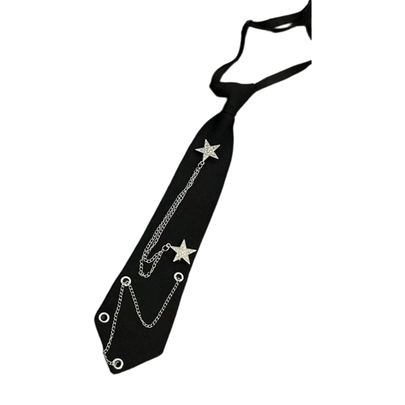E56A Popular Punk Chain Star Neck Tie Decorative Uniform Tie Adult Fashion Accessory