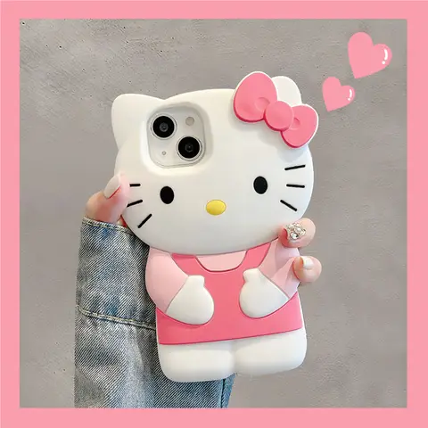 iPhone 16 15 14 13 12 11 Pro Plus mini Max Xs XR 6 7 8 SE 실리콘 보우 핑크 헬로 키티 소프트 커버 케이스