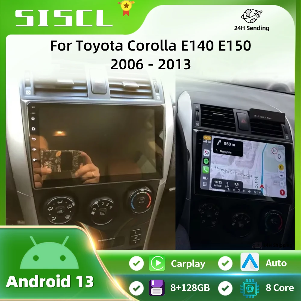 

Автомагнитола Android 16 с навигацией и мультимедиа для Toyota Corolla 2006-2013, Carplay, Auto, беспроводной проигрыватель, DSP