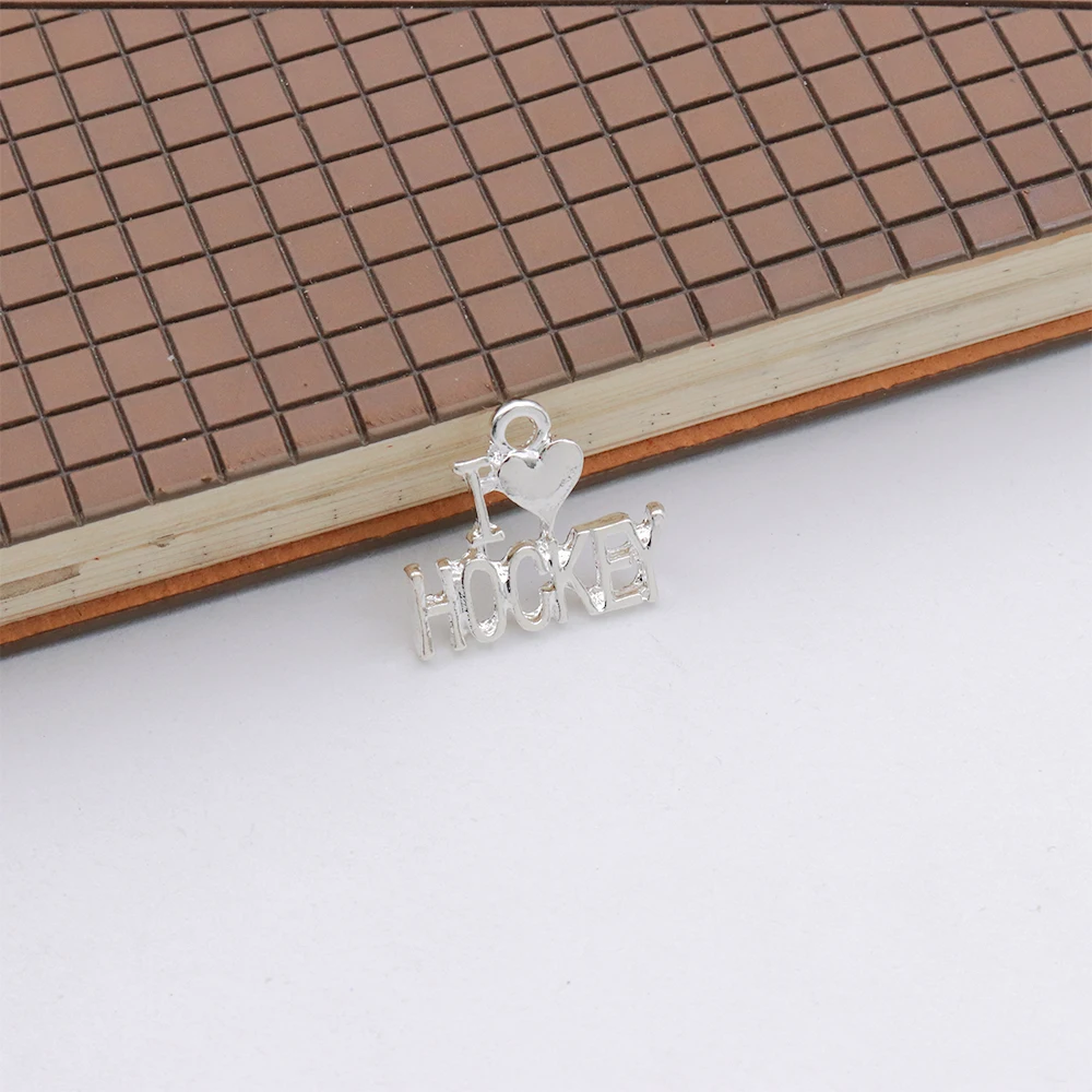 ICE Hockey Players Jewelry Fashion Metal Sport Message Inspire I Love Hockey Charms Pendants DIY