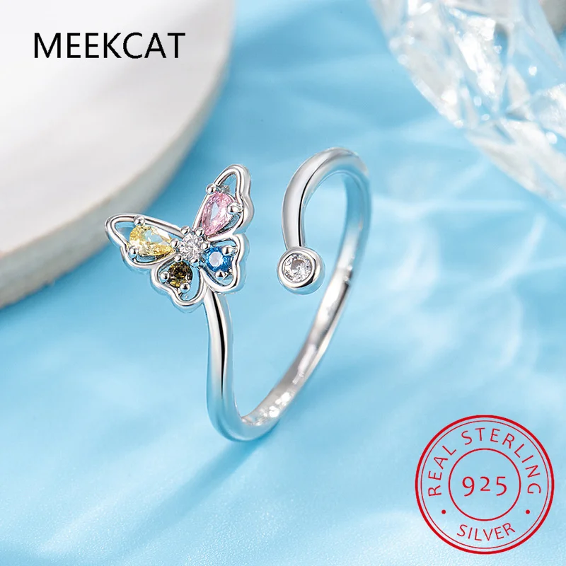 Women Real 925 Sterling Silver Butterfly Zircon Ring Cute Gift for Daddy's Girl Mom Daugther Birthday Jewelry DS4182