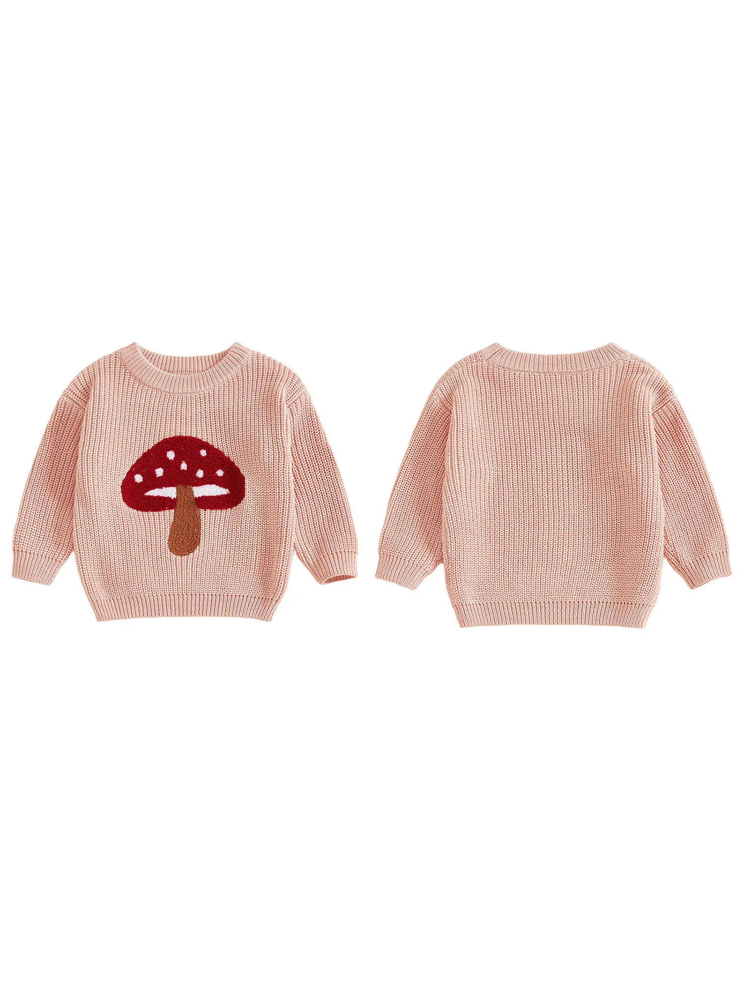 

Adorable Infant Knitted Jumper Stylish Toadstool Applique Round Neck Pullover Sweater with Full Sleeves for Babies