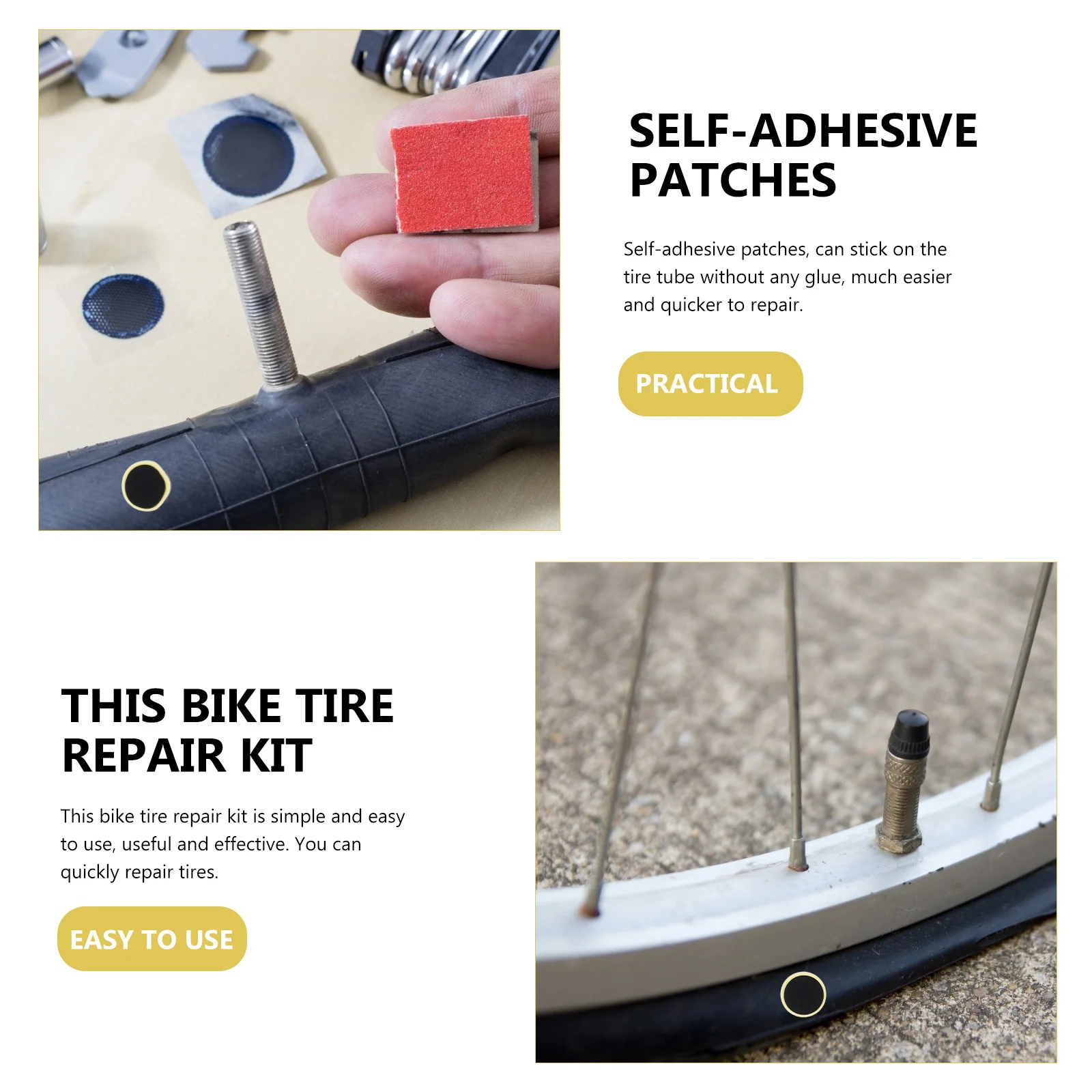 

1 комплект, комплект заплат для ремонта велосипедных шин, портативный металлический рашпиль, самоклеящиеся заплаты, дорожные горные велосипеды, аварийный ремонт