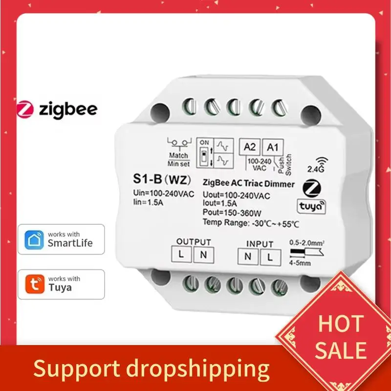 

B44C S1-B Tuya Zigbee RF AC Triac Dimmer Светодиодный контроллер Кнопочный переключатель управления 110 В 220 В 230 В Приложение Smart Life для Alexa Assistant