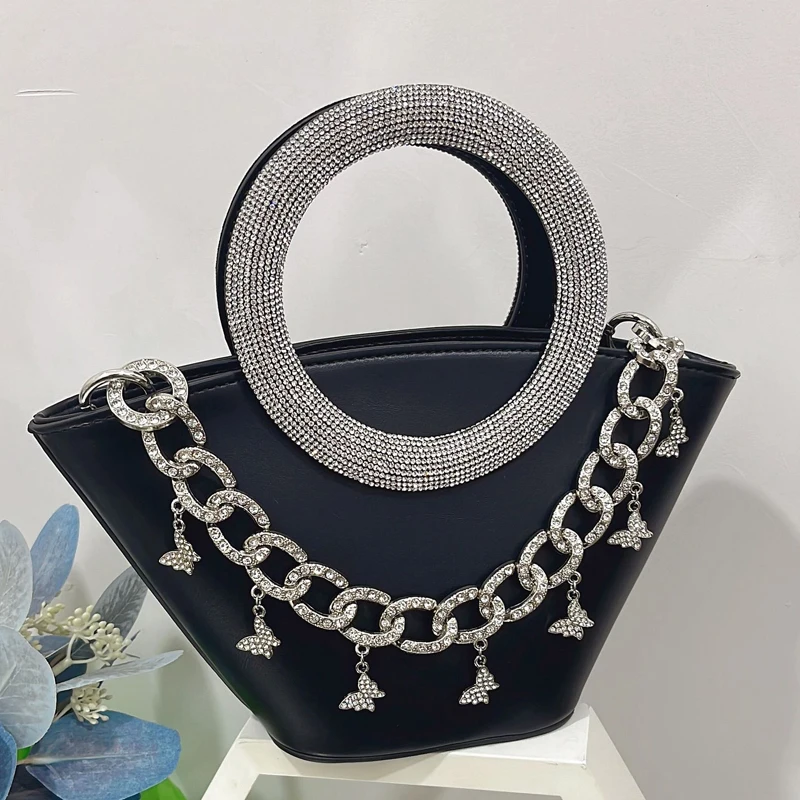 

Lady Evening Bags For Women Luxury Designer Handbag Purses 2023 New In Top Handle Chain Mosaic Shiny Imitation Diamond Shoulder