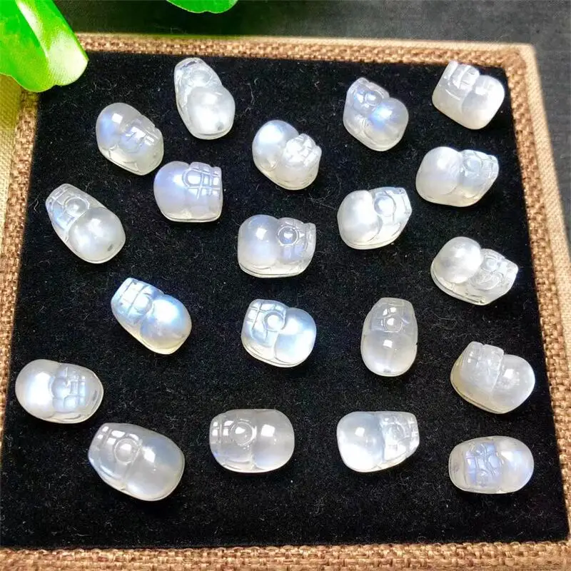 5pcs Natural Blue Moon Stone Pixiu Carving Crystal Figurine Healing Quartz Reiki Lucky Cute Festival Gift 12-13mm