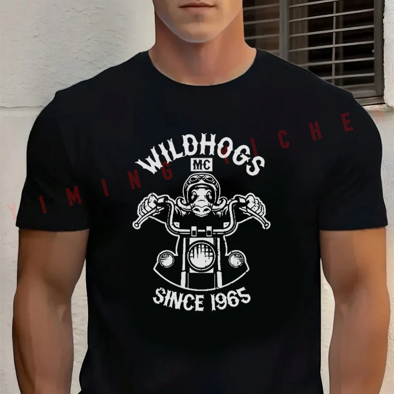 

Vintage Wild Hog Motorcycle Club Cotton T-shirt Short Sleeve Casual Basic O-Neck Breathable Unisex Tops