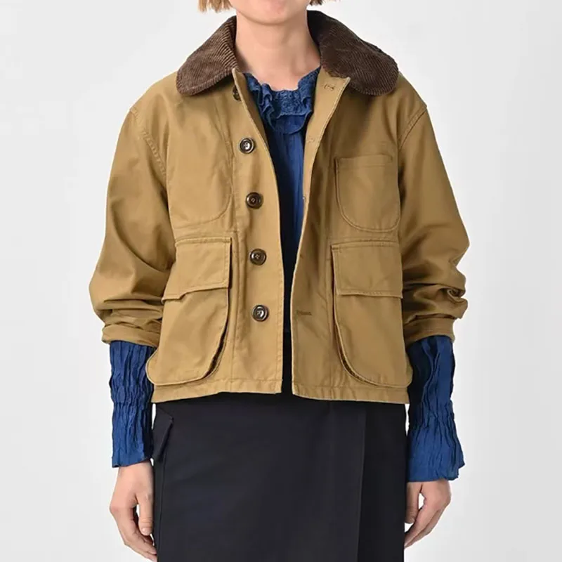 Women's Color-Blocked Lapel Jacket, Casual and Versatile Workwear Top, High-Quality Cotton Cropped Jacket, 2026, New Arrival Y2k