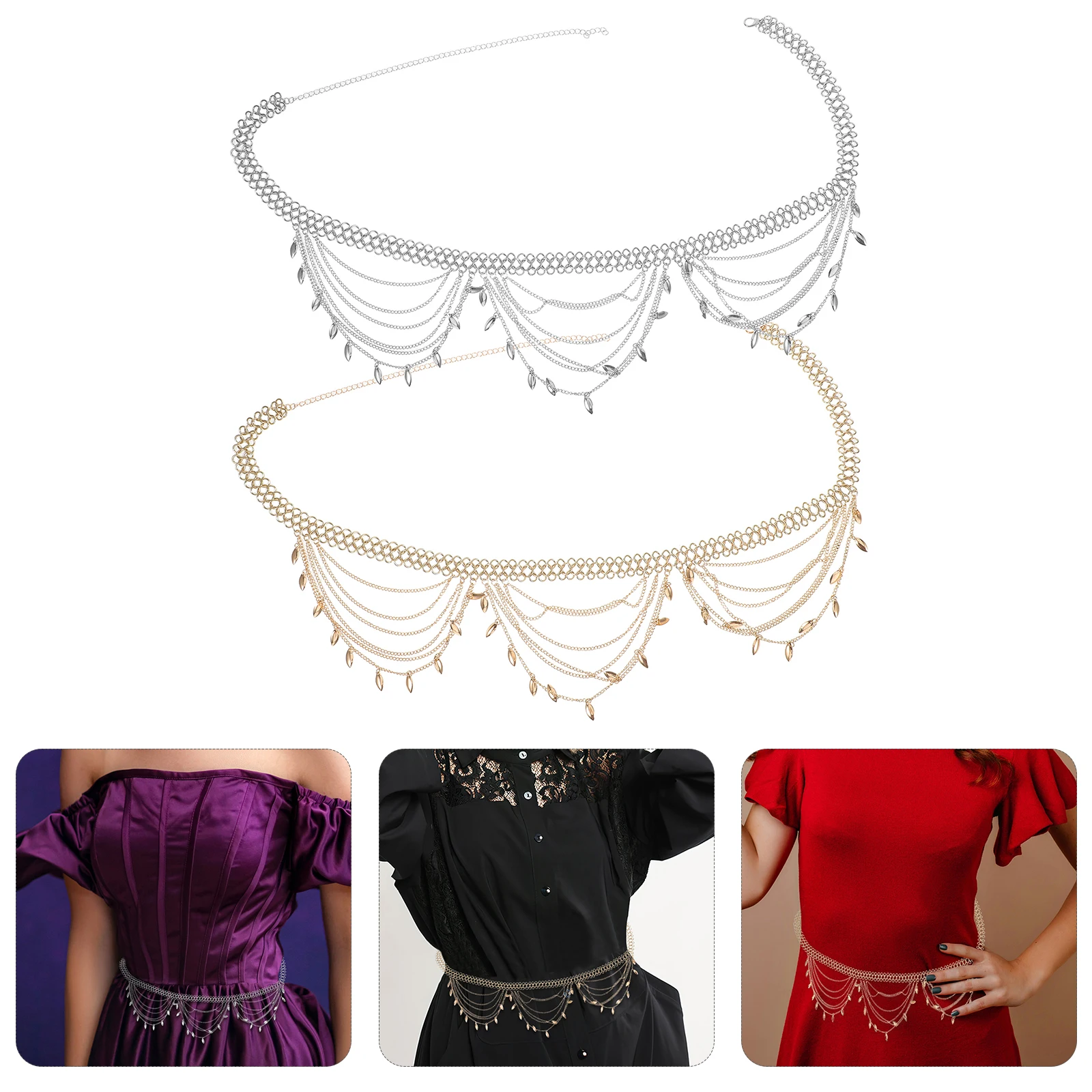 

2pcs Boho Waist Chain Multi Layer Metal Belts Women Ethnic Style Body Jewelry Festival Beachwear Dress Decor Chain Belt Punk