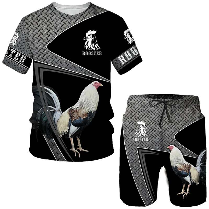 Fashion Rooster 3D Print T-Shirts Shorts Sets Men's Tracksuits Oversized Short Sleeve T Shirt Pants Set Man Suits Clothing