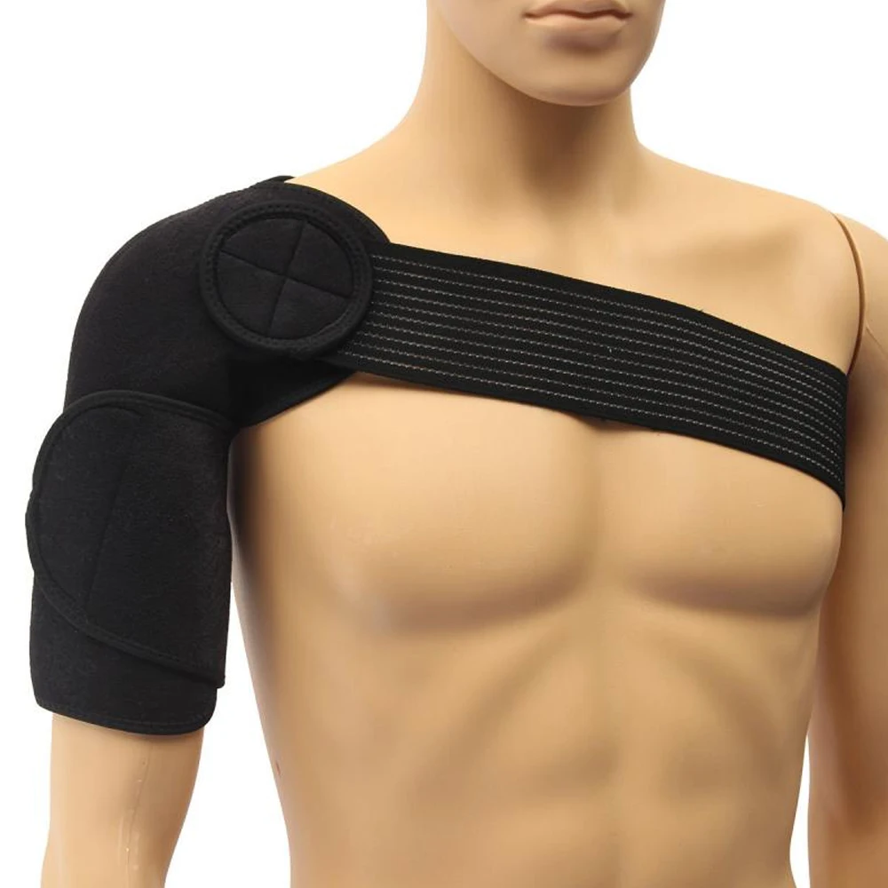 Single Shoulder Support Back Brace Guard Strap Adjustable Breathable Gym Sports Care Wrap Belt Band Pads Black Bandage