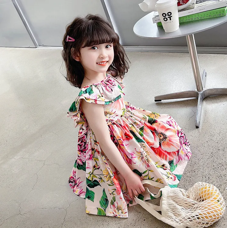 Girls Skirt Floral Temperament Sweet Dress Princess Skirt 2024 Summer New Childrens Clothing Summer Dresses for Girls