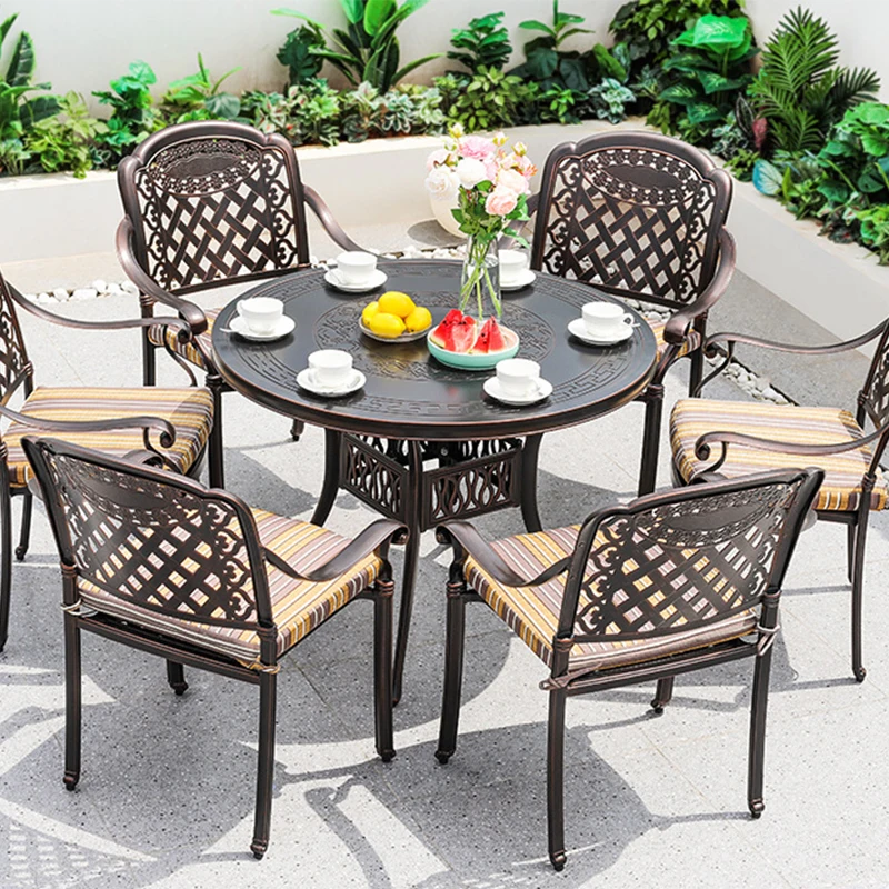 تصنيع طاولة وكرسي خارجي أوروبي للمنزل في الهواء الطلق من الألومنيوم المصبوب حديقة فناء طاولة شواء أثاث طاولة تجارية #1