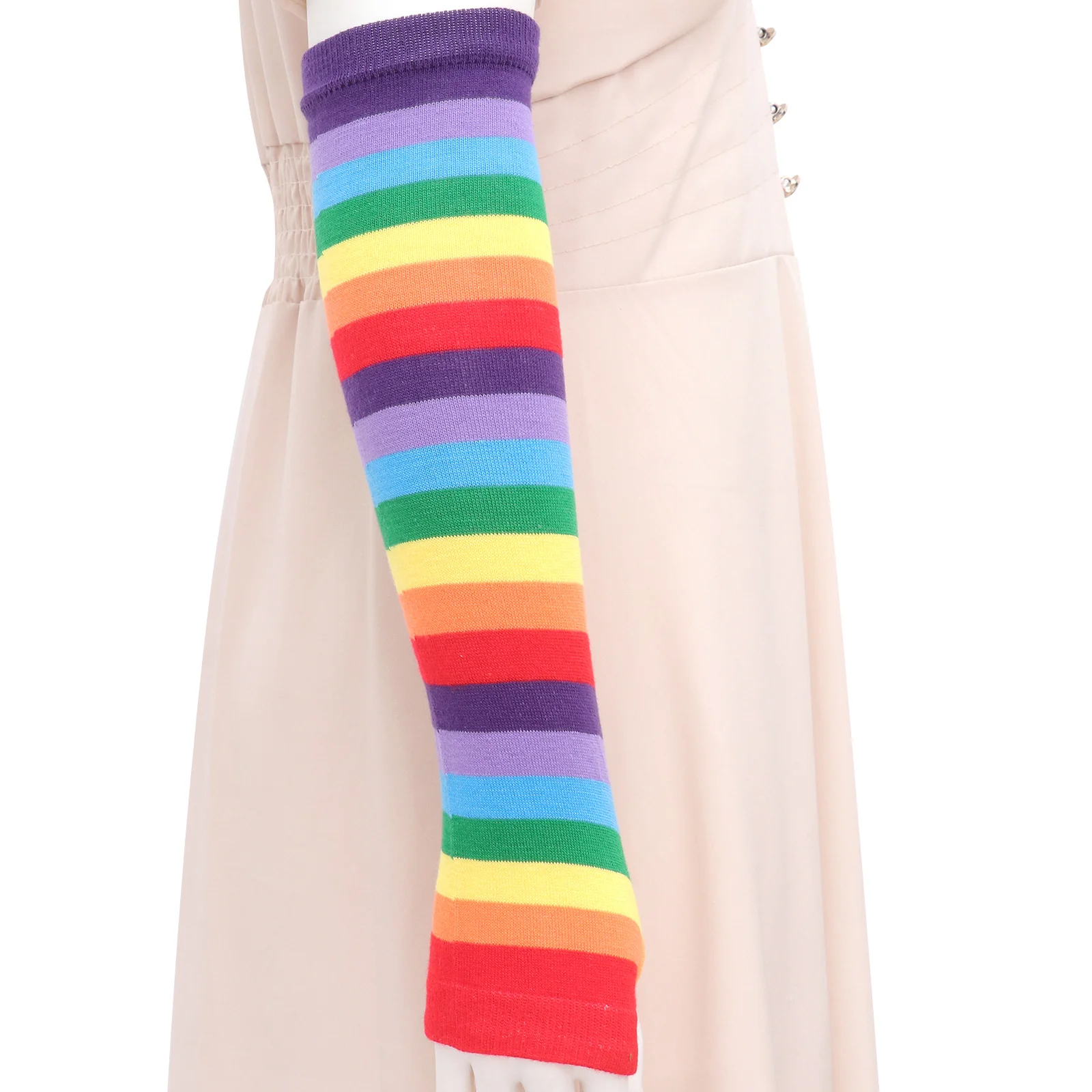 

Rainbow Arm Warmer Leg Stocking Set Colorful Fingerless Gloves Light Anti Skid Rainbow Thigh High Socks for Daily