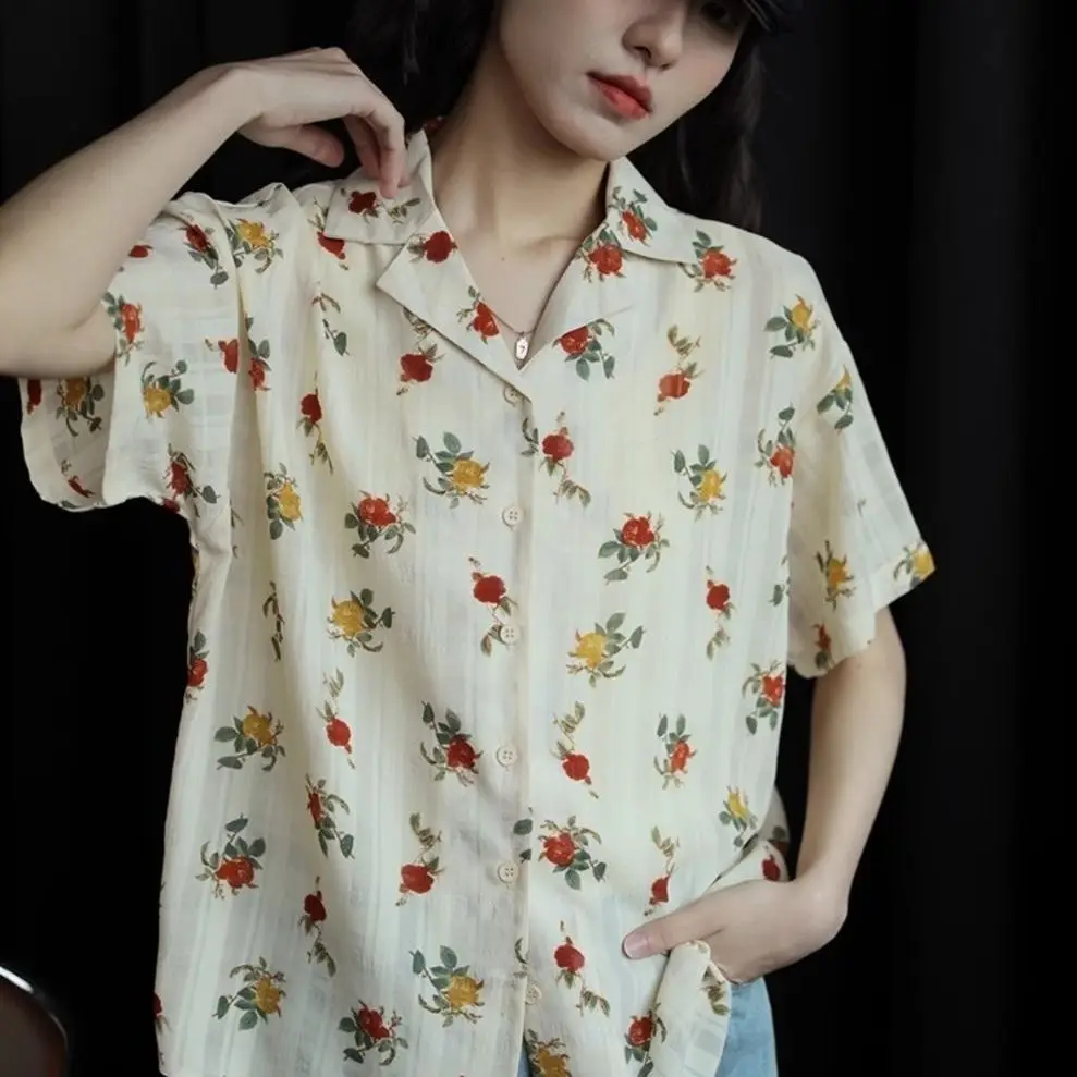 

2025 летняя новая женская рубашка в стиле ретро, пригородная рубашка с принтом