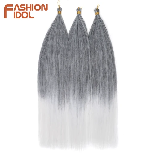 Imagen 2 del producto Mechones de pelo de poni liso Ariel de 28 "", 3 uds., trenzas de ganchillo, pelo trenzado sintético, extensiones de cabello de ganchillo gris plateado ombré