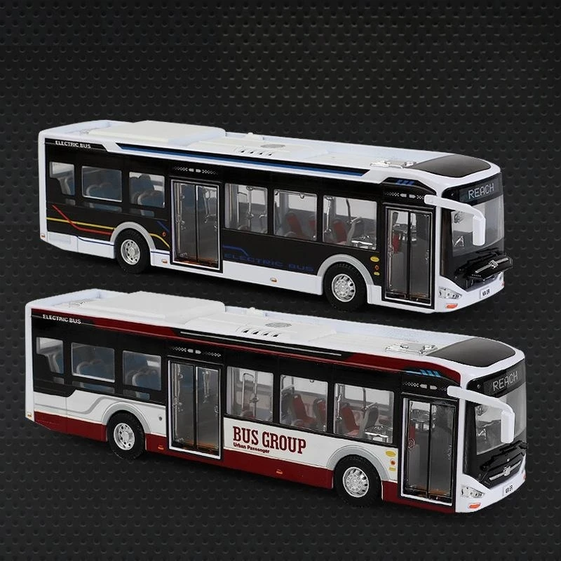 1:42 Scale Toy Bus, New Energy Electric Buses, Airport Sightseeing Metal Model Pull Back Sound & Light Collection For Boys, Kid