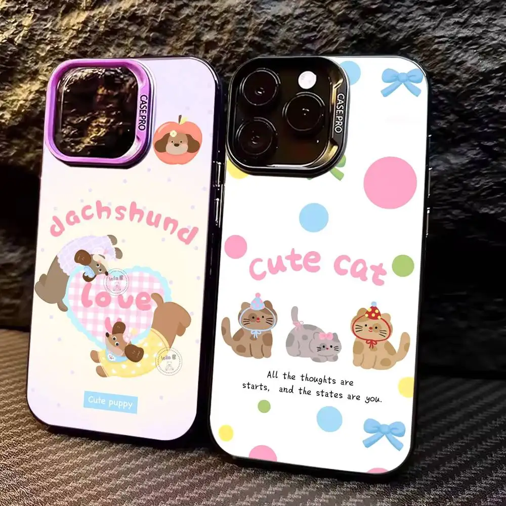 

Cartoon Cat Dog Pattern Colorful Silver Back Phone Case For IPhone 17 16 15 14 13 12 11 Plus Pro Max Plus