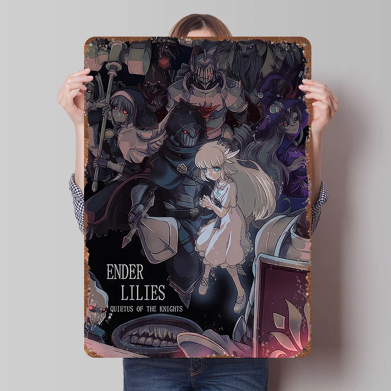 

Ender Lilies Game Art Poster Customized Wall Art Vintage Metal Signs Retro Tin Plaque for Man Cave Aesthetic Decoration Room