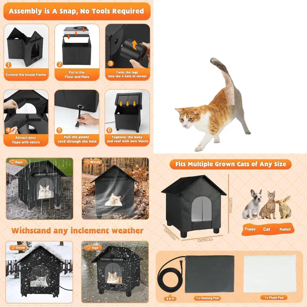 

Elevated Insulated Heated Cat House for Outdoor Winter Shelter with Heating Mat, Collapsible Kennel for Stray Kittens and Small