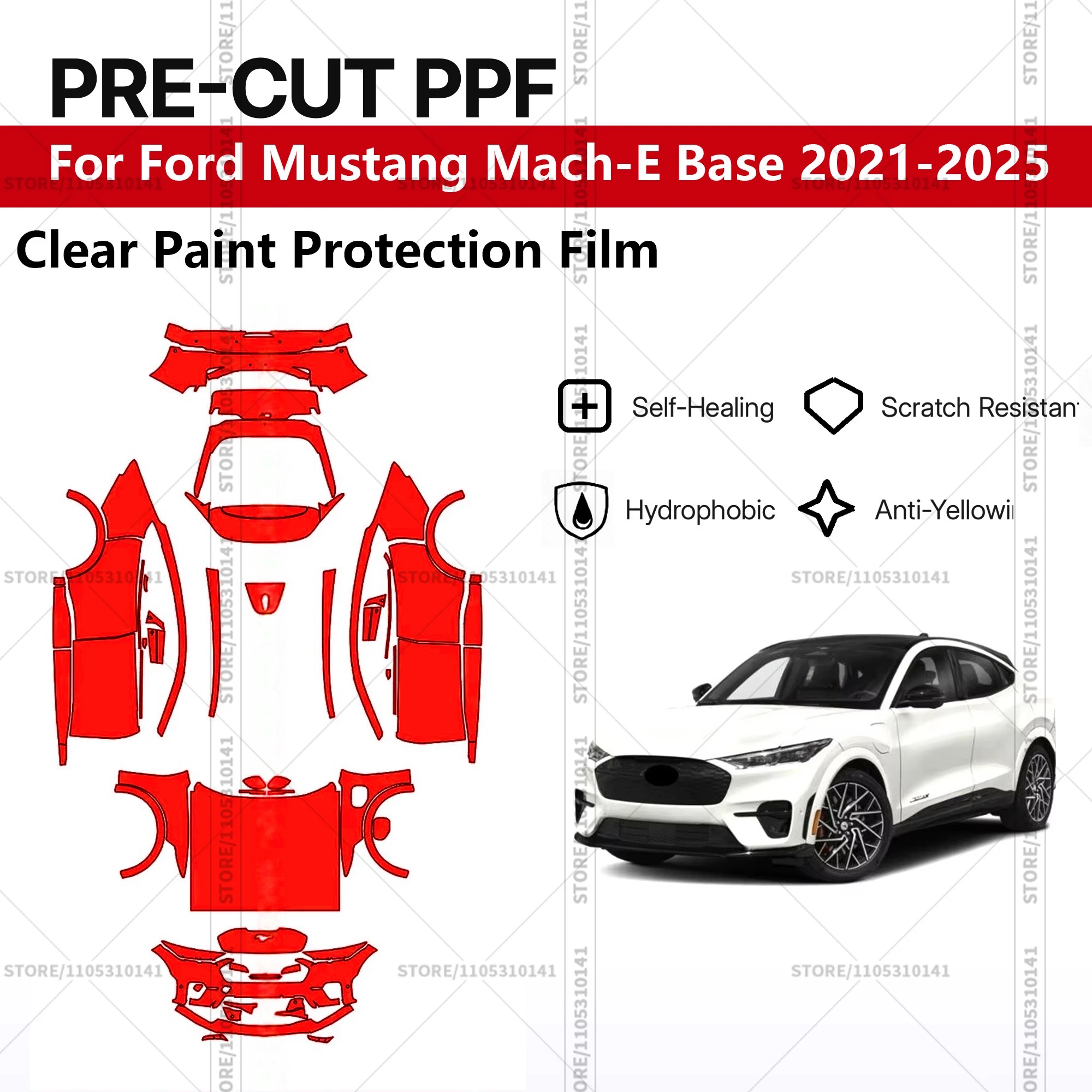 

Предварительно нарезанная прозрачная защитная пленка PPF для автомобиля, полная защита кузова для Ford Mustang Mach-E Base 2021-2025