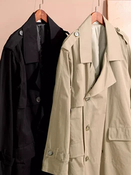 Men's Long Double-Breasted Trench Coat 5 Mauroicardi Spring Autumn Long Black Khaki Trench Coat Men Shoulder Pads Double Breasted Chic British Style Fashion Clothes 2025 5