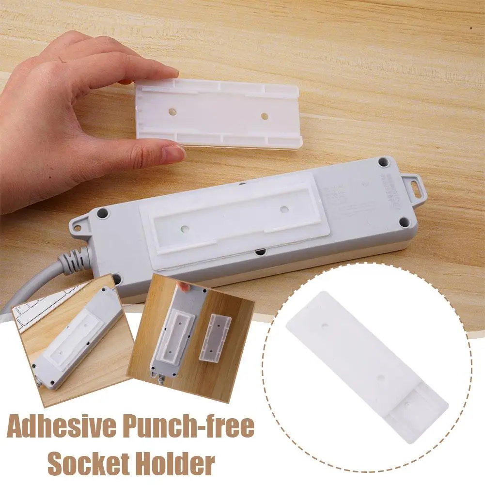 Self-adhesive Power Socket Strip Wall-mounted Punch Power Wire Rack Kitchen Row Strip Office Home Holder Cable Fixer Plug F K6g7