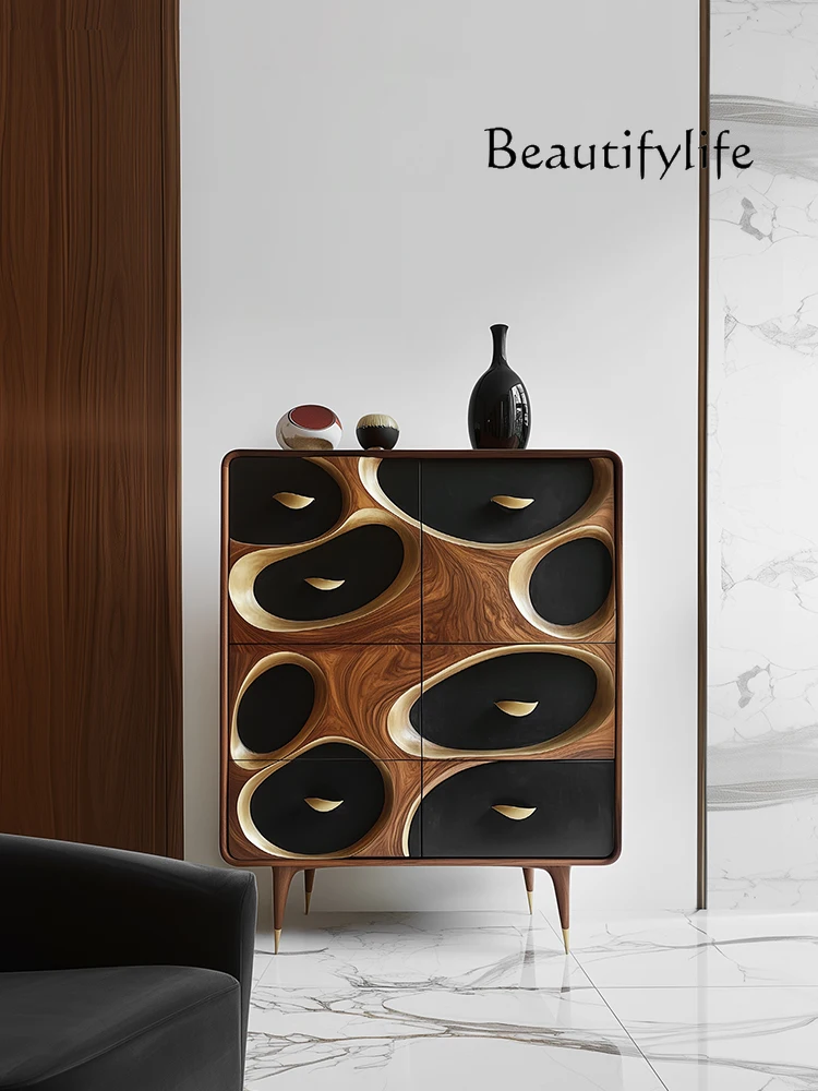 

Medieval solid wood chest, new living room wall decorative cabinet, high-end bedroom locker, light luxury high-end storage cabin