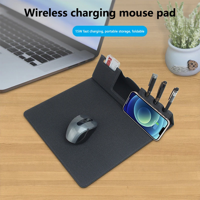 

Multifunctional Folding Pen Holder Storage Mouse Pad Custom Logo Mobile Phone Gift Wireless Charging Mouse Pad