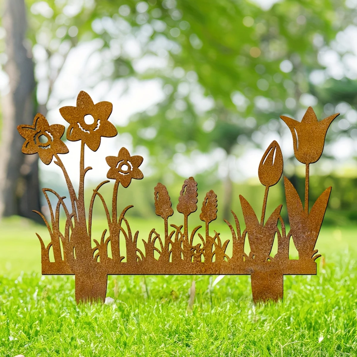 1Pc Iron Art Wildflower Decorative Stake, Rustic Garden Decoration, Charming Floral Design, Freestanding Outdoor Sculpture, Suitable for Outdoor Patios, Gardens, Lawns Fence Tops, Holiday and Seasonal Decorations
