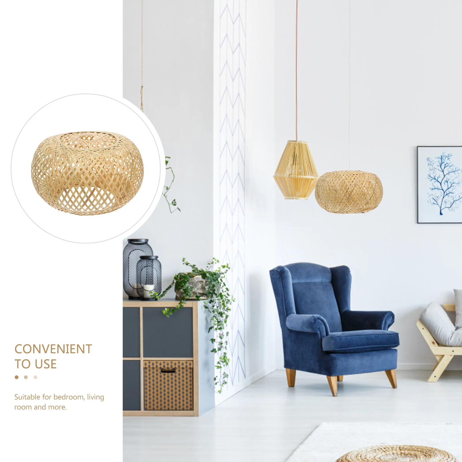 

Bamboo Woven Lampshade Simple Hanging Light Cover Exquisite Decorative Shade Rattan Lantern Retro Bedroom Living Room