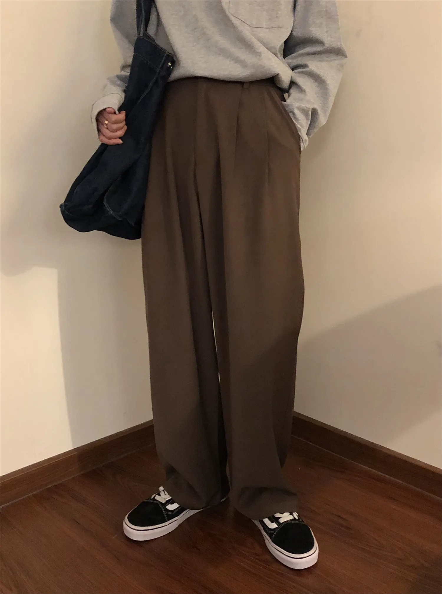 

Мужские брюки в японском ретро-стиле, свободные, прямого кроя, коричневые, удлиненные, повседневные, модные, кофейного цвета