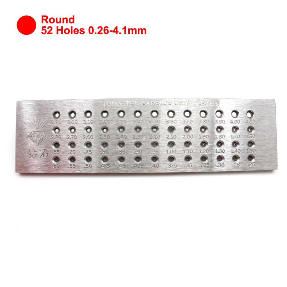 Tungsten Carbide Wire Drawplate 52 Holes Round Shape 0.26-4.10mm Jewellers Draw Plate