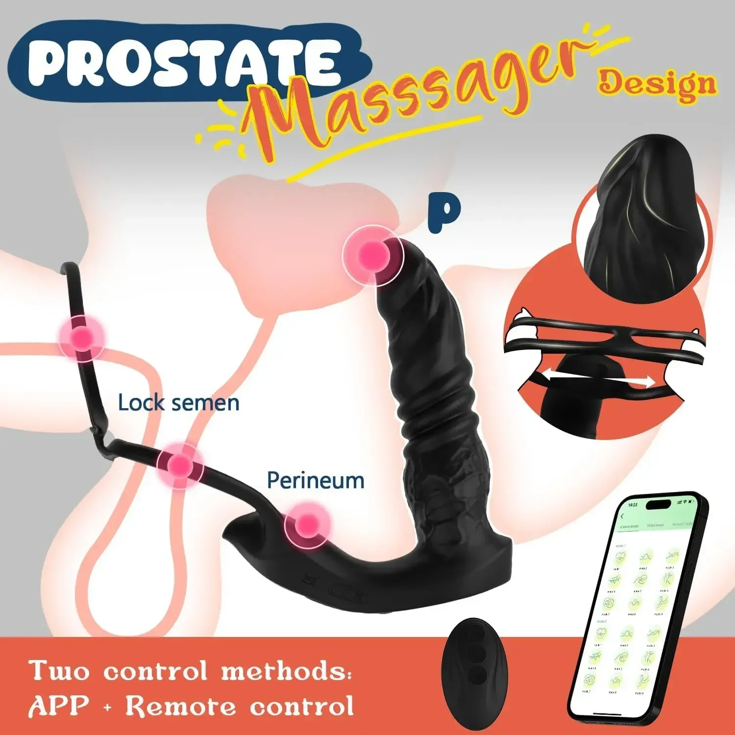 Thrusting Dildo Vibrator for Men Prostate Massager Anal Vibrators APP+remote control 5in1 Vibrating Anal Plug with Cock Ring