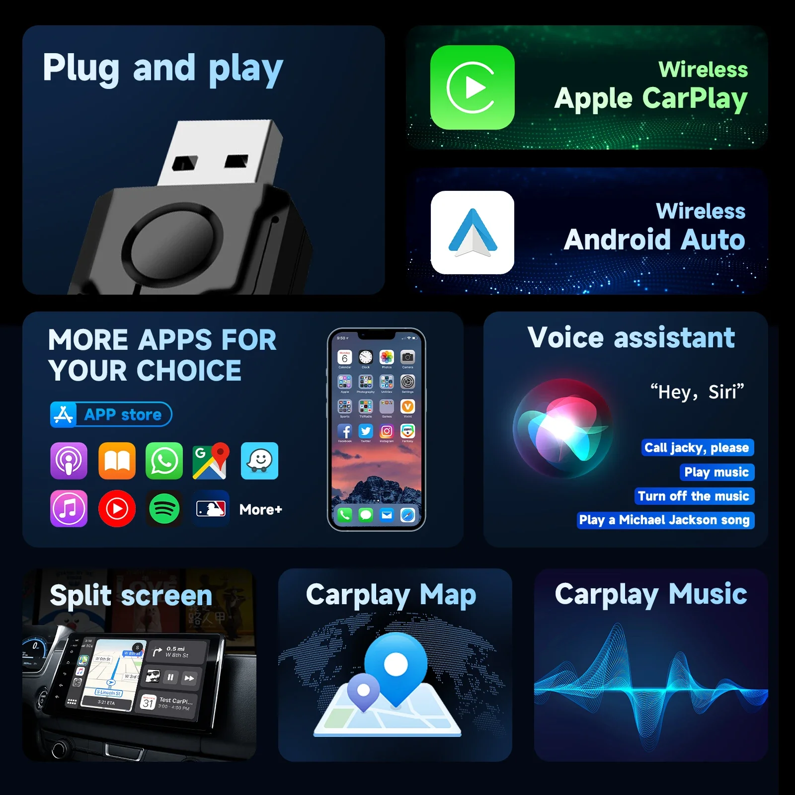 2in1 Wireless CarPlay Android Auto Wireless Adapter Smart Mini Box Plug And Play WiFi Fast Connect For Havel Kia Volvo Audi VW