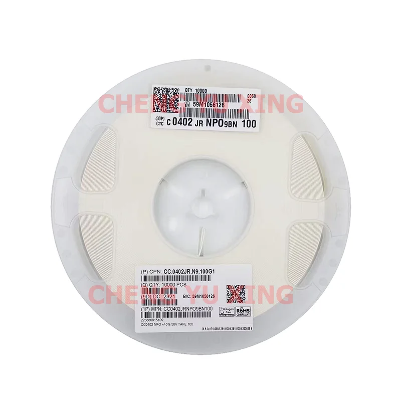 

0402 10pF 50 в NPO 5%,CC0402JRNPO9BN100,10000 шт., конденсатор 0402 SMD
