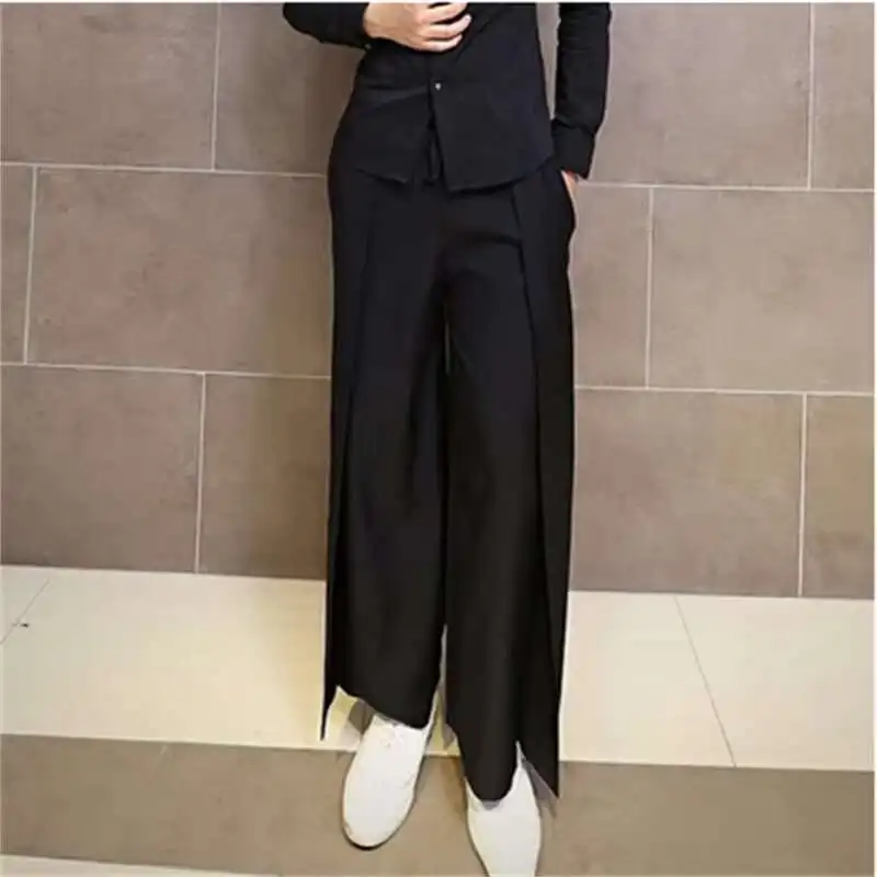 Men's Slacks Spring/Summer Slacks Wide Leg Slacks Men's Slacks Fake 2 Pieces Hip Hop Hair Stylist Black Yamamoto Style