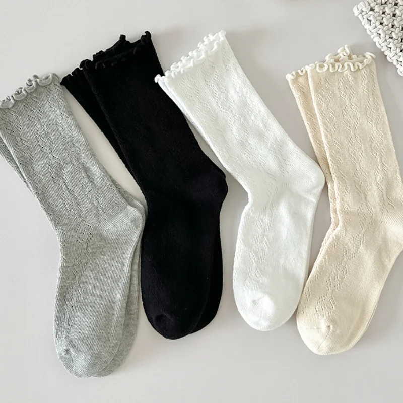 1 пара женских тонких длинных свободных носков JK Lolita, милые японские однотонные дышащие чулки для девочек на весну и лето