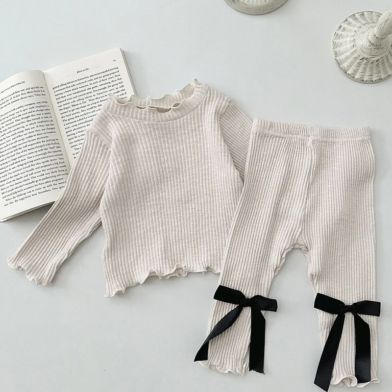 2024 New Autumn Infant Baby Girls Clothing Set Long Sleeved Cotton Solid Color T-shirt+Pants Toddler Baby Girl Clothes Suit