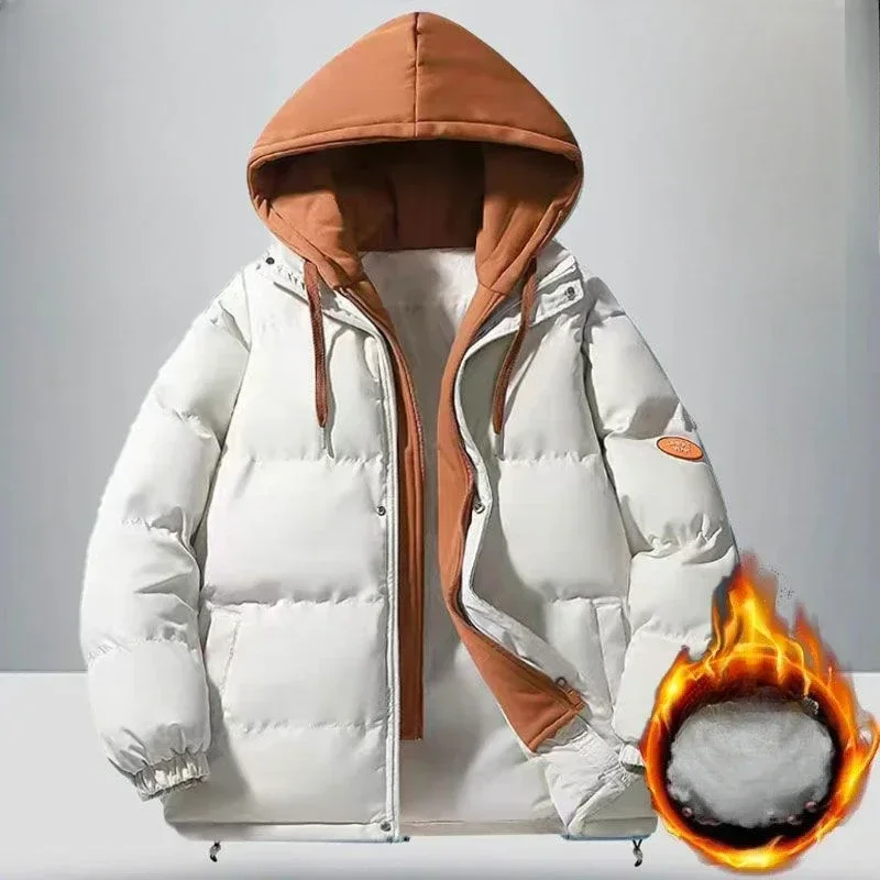 Warm Foreign Cotton Clothing Jacket Fake Two-piece Hooded Bread Suit for Men and Women with Cashmere Small Cotton-padded Jacket