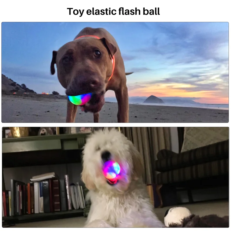 ABJS Light Up Dog Balls Flashing Elastic Ball Glow in the Dark Interactive Pet Toys for Puppy, Cats, Dogs 2 Inch (2x Balls)