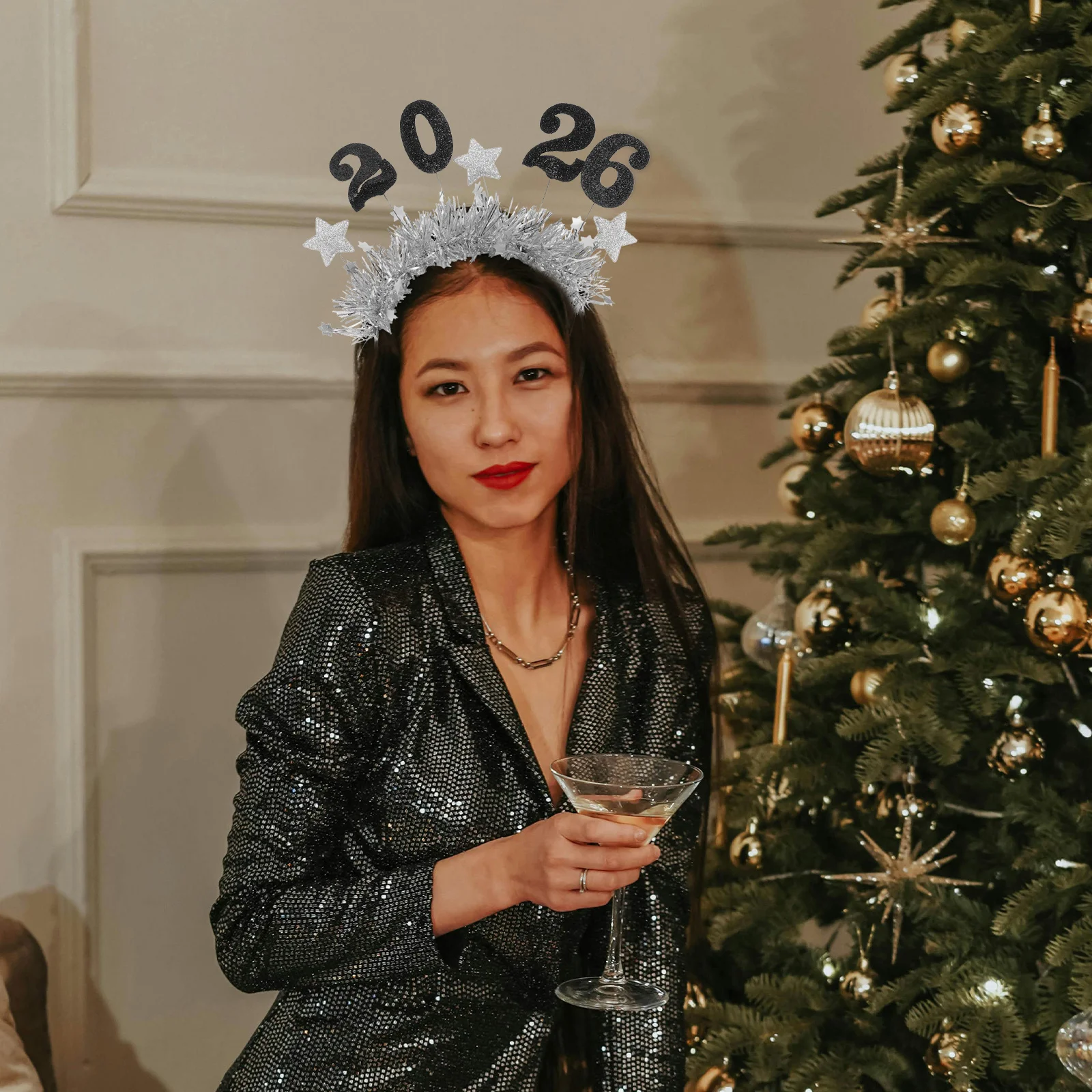 

2026 Повязка на голову на Новый год, гирлянда со звездой, аксессуары для волос, женская блестящая повязка для волос для вечеринки, фестиваля, диадемы на Новый год