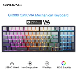 SKYLOONG GK980 QMK/VIA wired mechanical keyboard PBT transparent keycap hot-swappable silent switch RGB backlit gaming keyboard